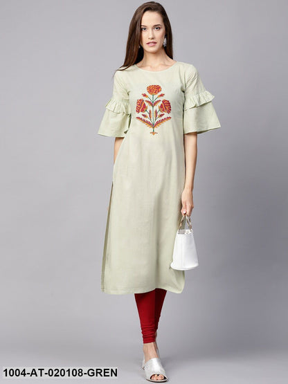 Green Printed Straight Kurta