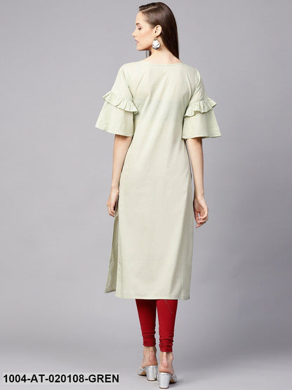 Green Printed Straight Kurta