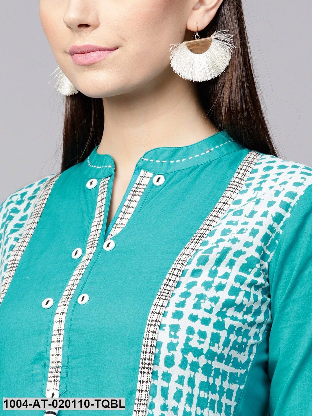Turquoise Blue Printed Tiered Anarkali Kurta