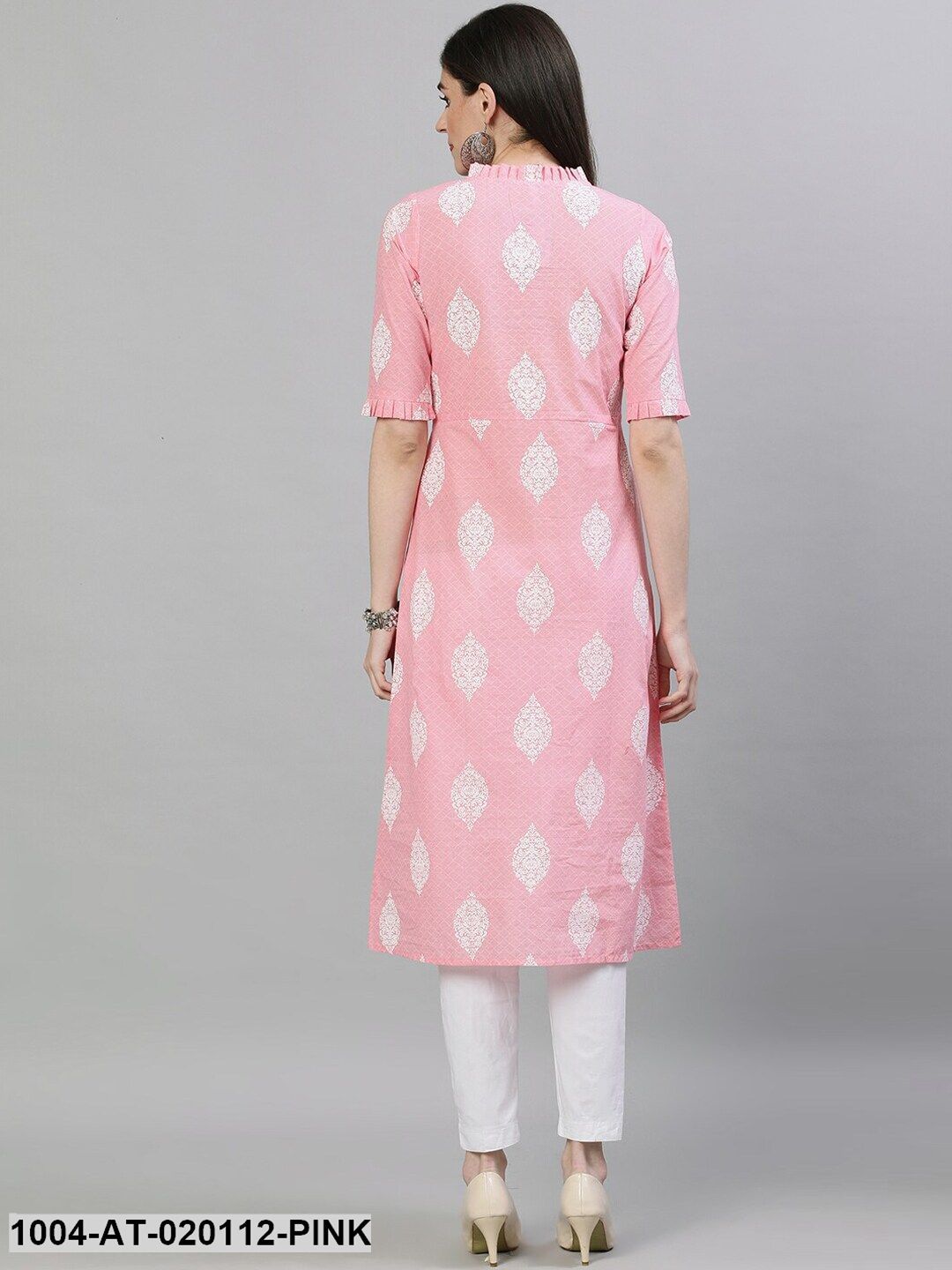 Pink & White Printed Straight Kurta