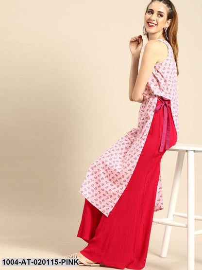 Pink Floral Printed Straight Kurta