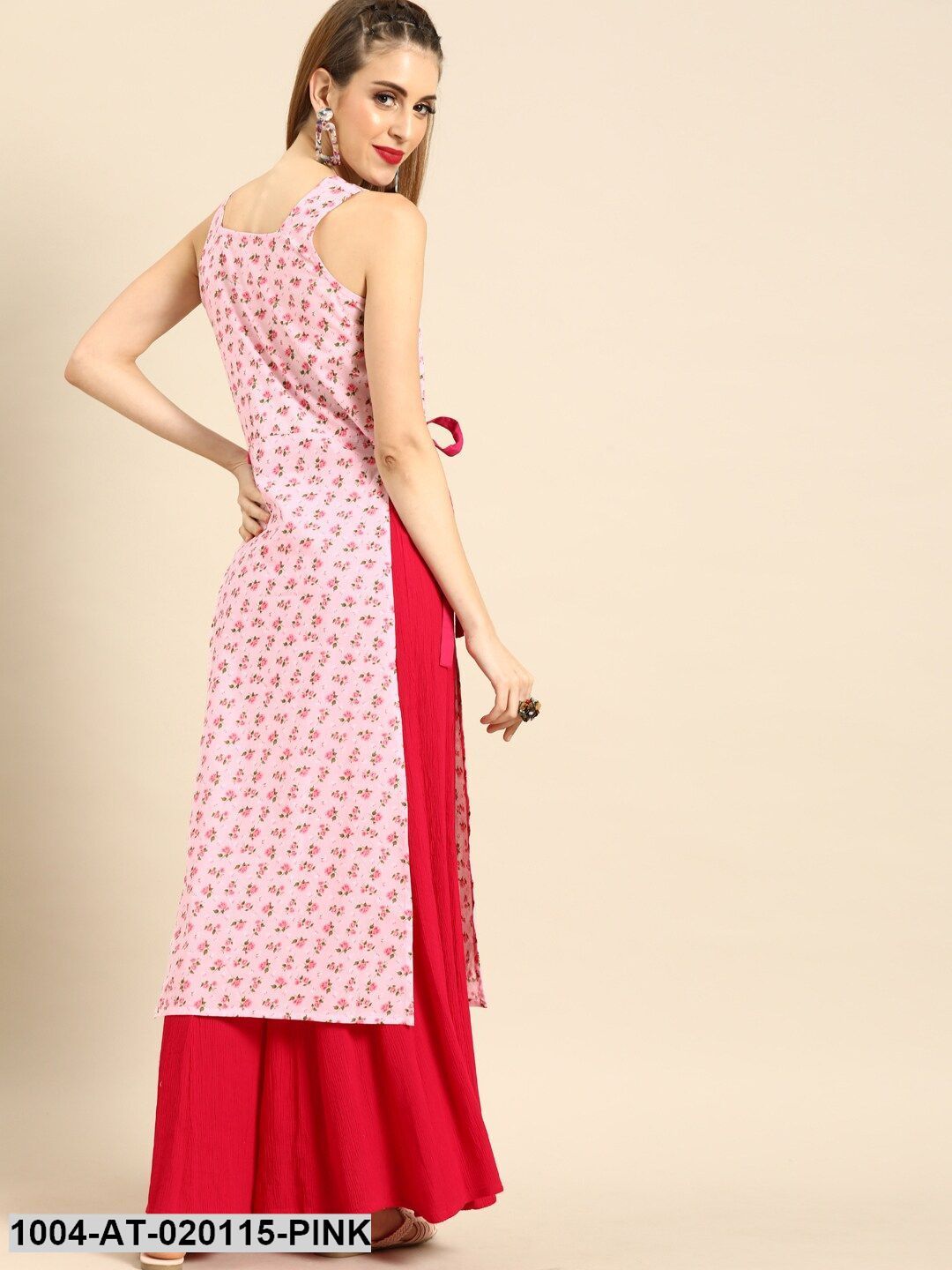 Pink Floral Printed Straight Kurta