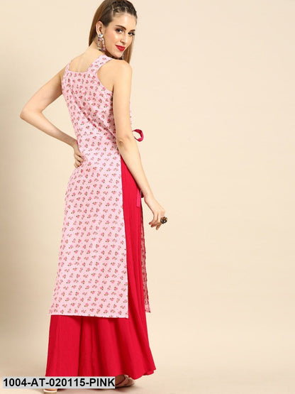 Pink Floral Printed Straight Kurta