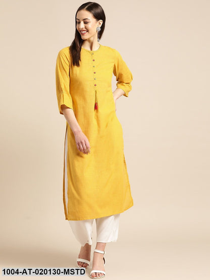 Mustard Yellow Solid Straight Kurta