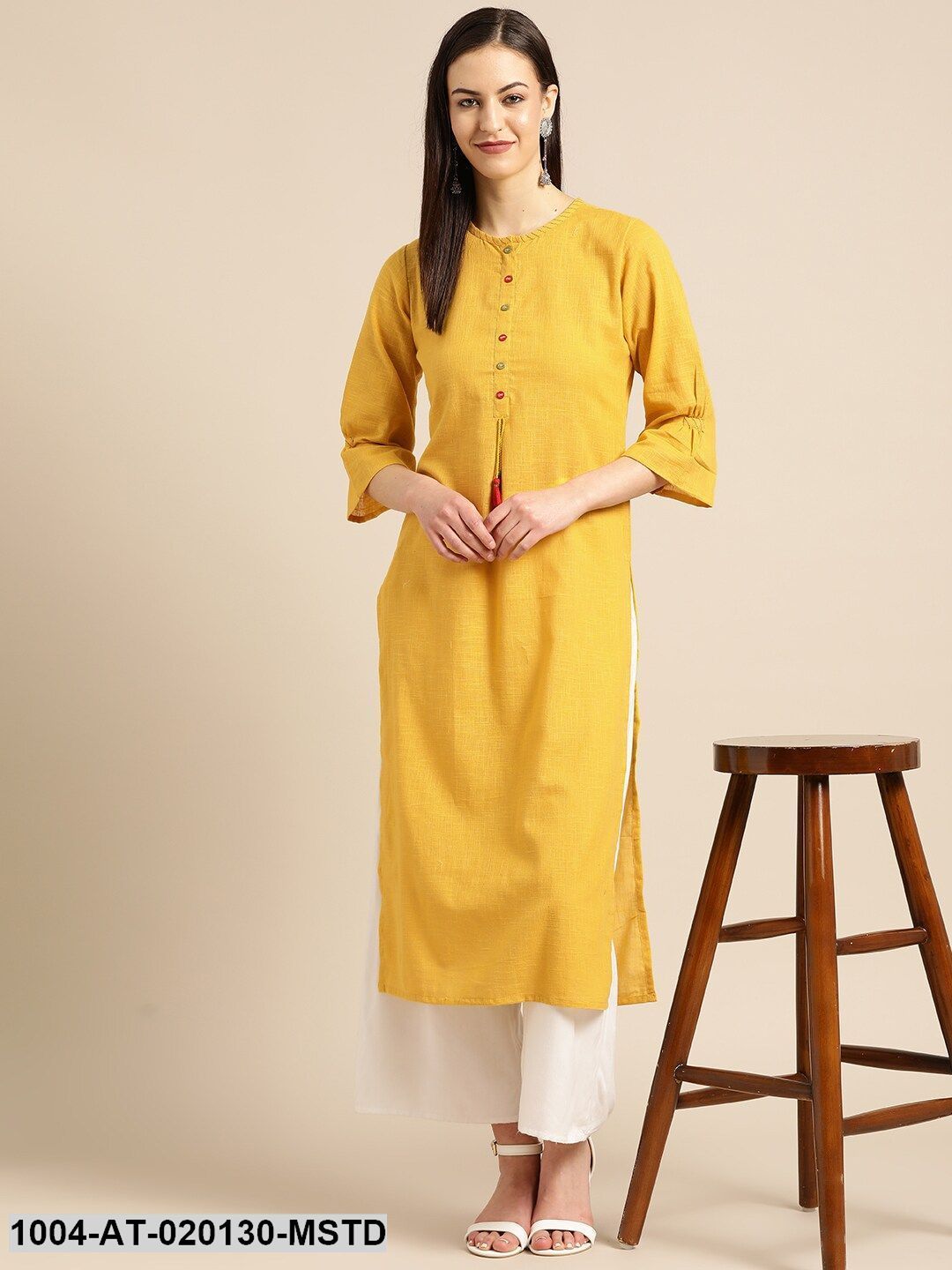 Mustard Yellow Solid Straight Kurta