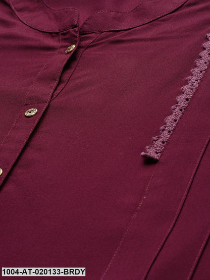 Burgundy Solid Straight Kurta
