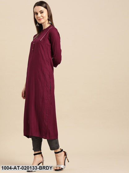 Burgundy Solid Straight Kurta