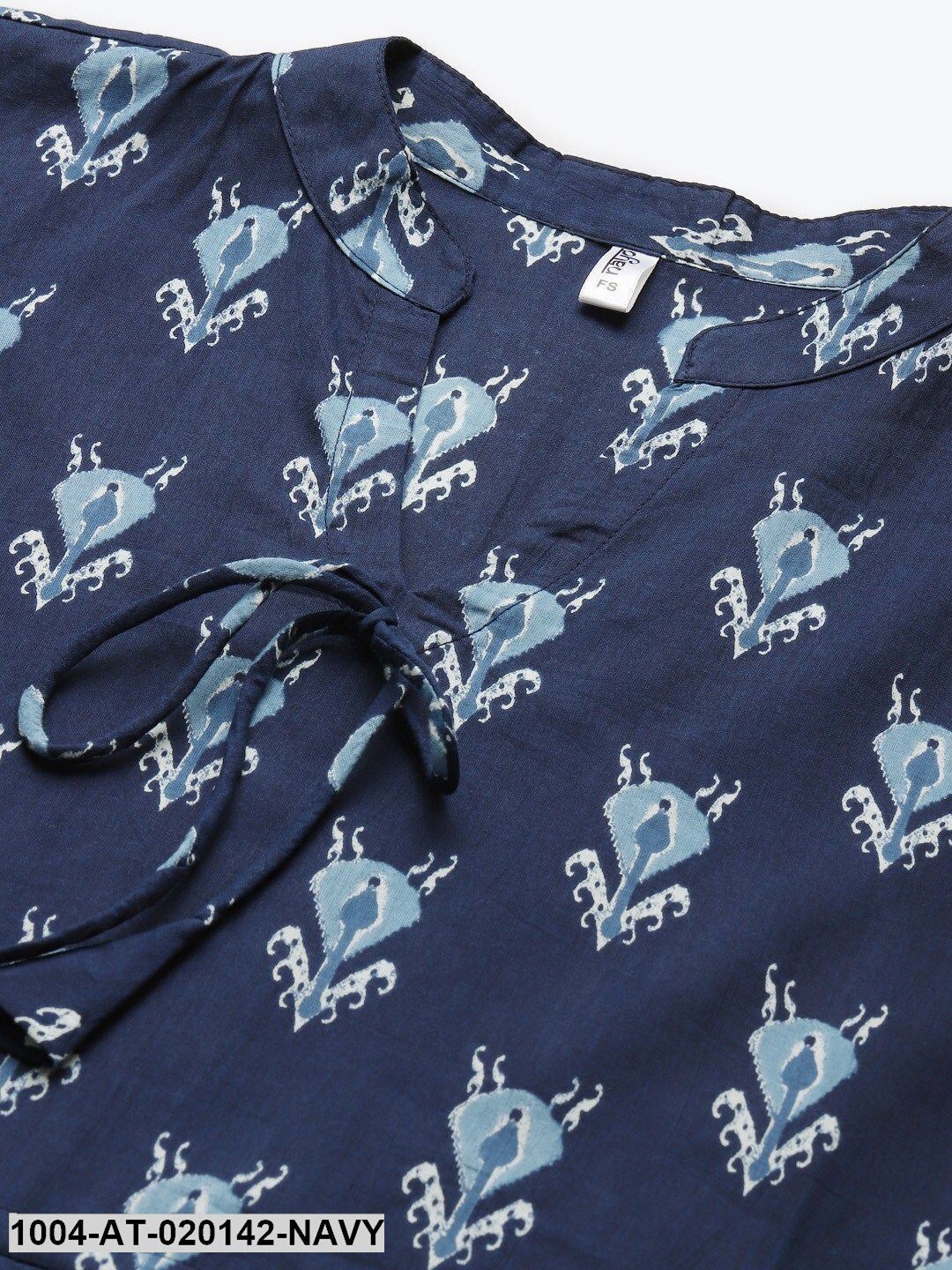 Navy Blue & Off White Ethnic Motifs Screen Print Flared Sleeves Kaftan Kurta