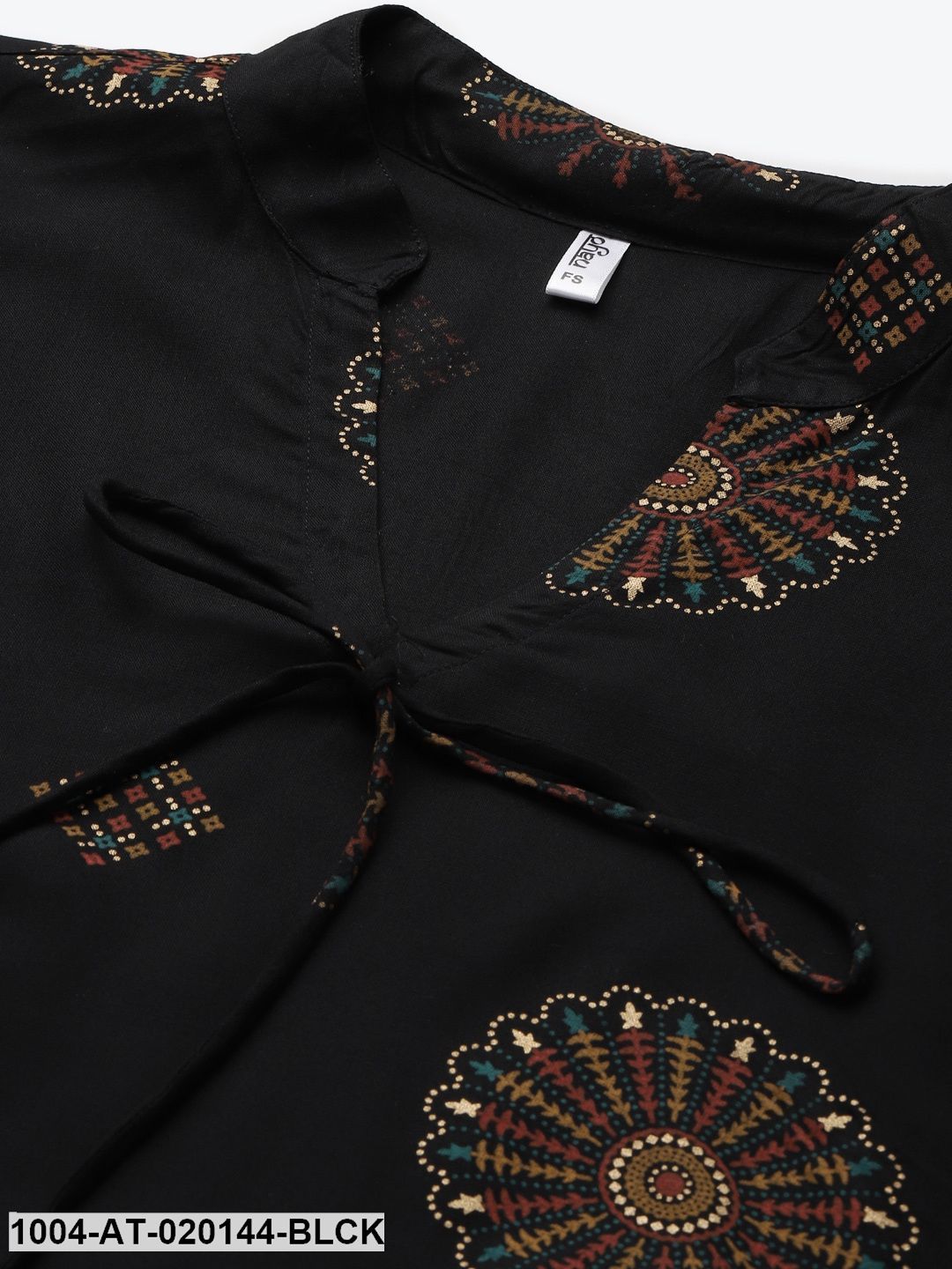 Black & Golden Ethnic Motifs Screen Print Flared Sleeves Kaftan Kurta