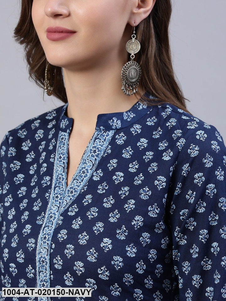 Navy Blue Ethnic Motifs Printed Indigo Kurta