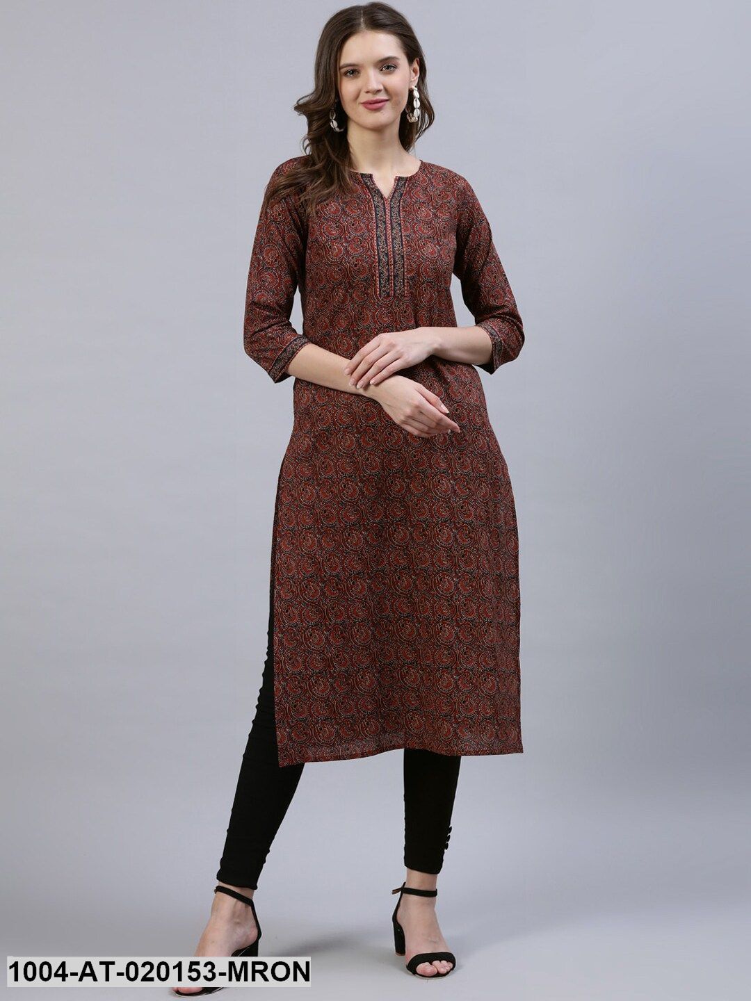 Maroon & Navy Blue Ethnic Motifs Printed Straight Kurta