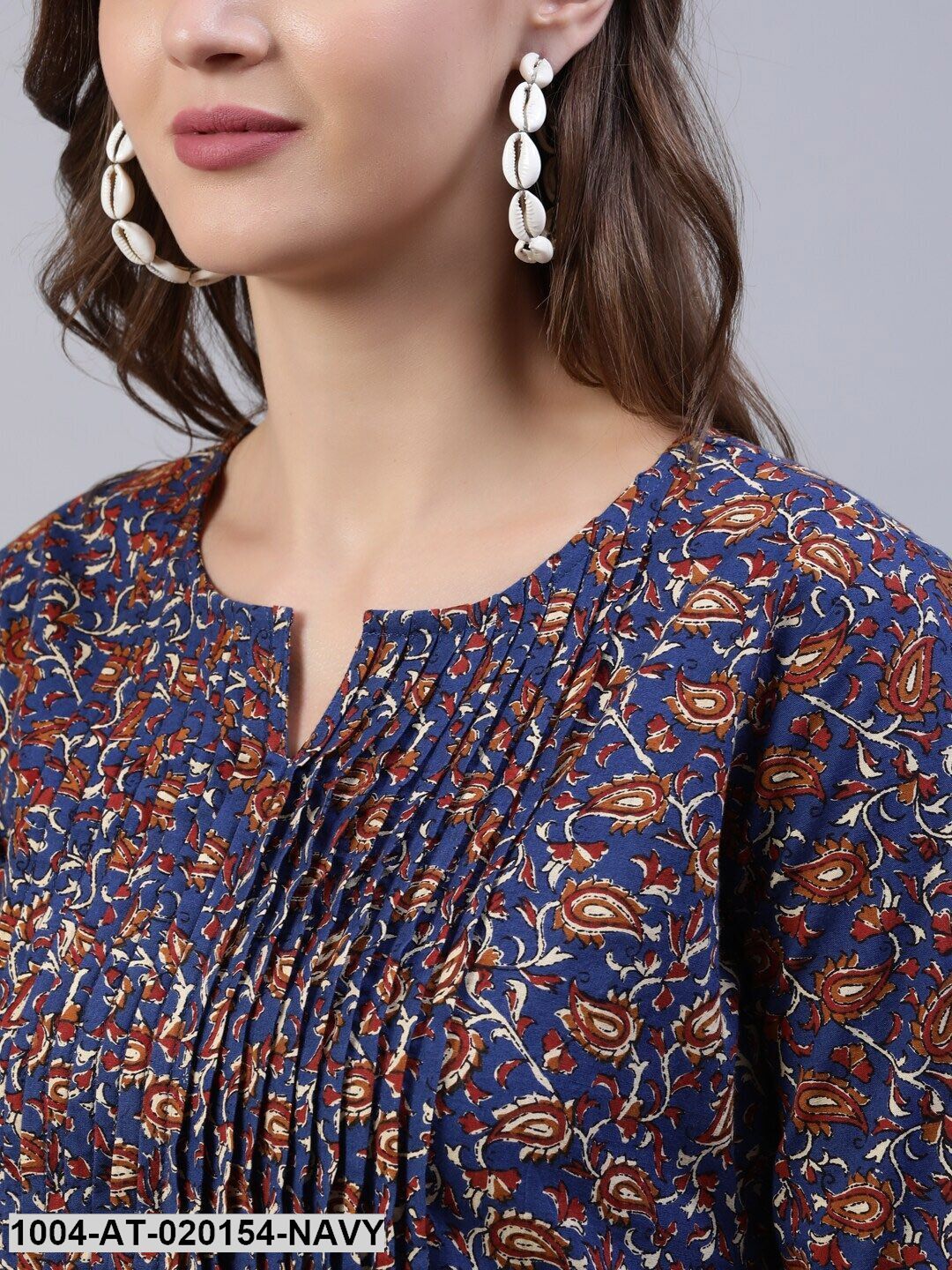 Navy Blue & Brown Ethnic Motifs Printed Thread Work Indie Prints Kurta