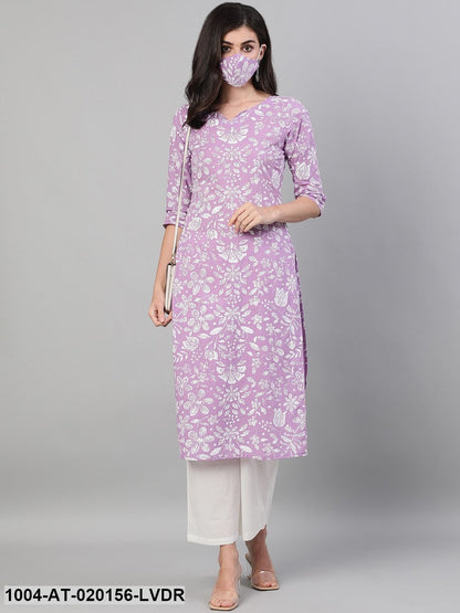 Lavender  White Floral Printed Kurta