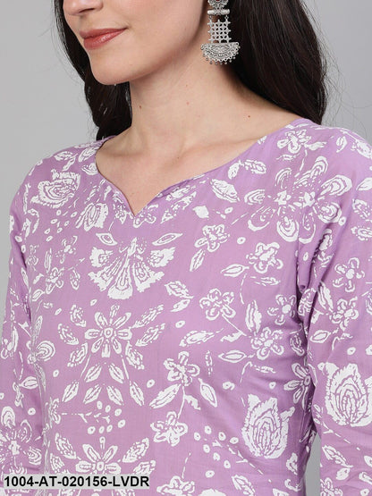 Lavender  White Floral Printed Kurta