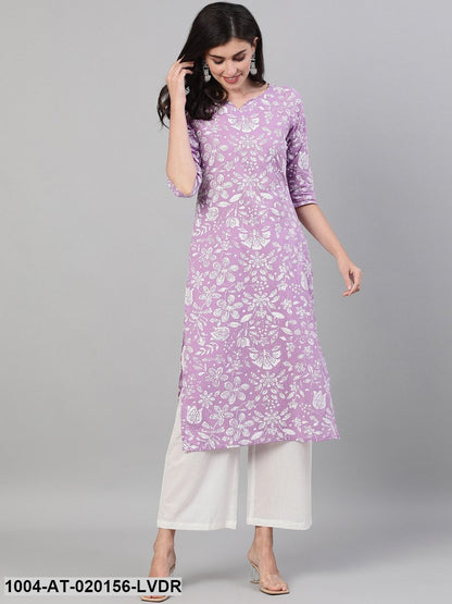 Lavender  White Floral Printed Kurta