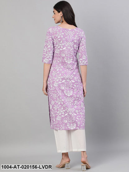 Lavender  White Floral Printed Kurta