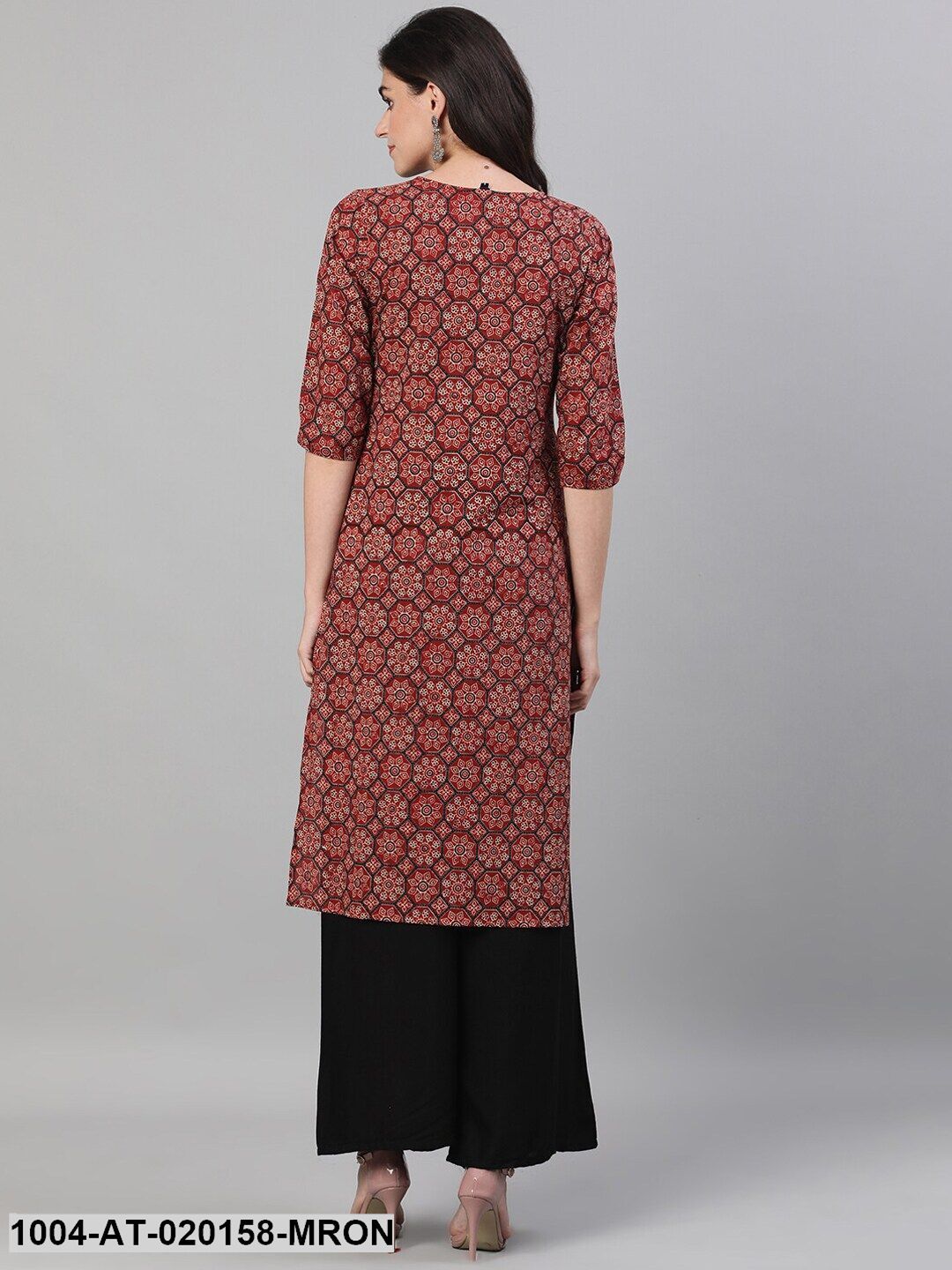 Maroon  Black Floral Printed Kurta