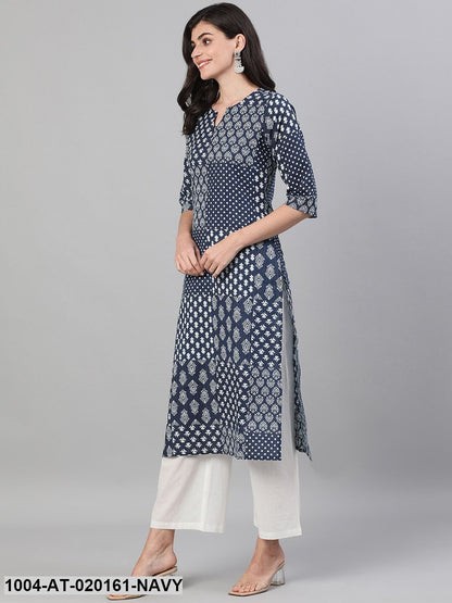 Navy Blue Ethnic Motifs Printed Kurta