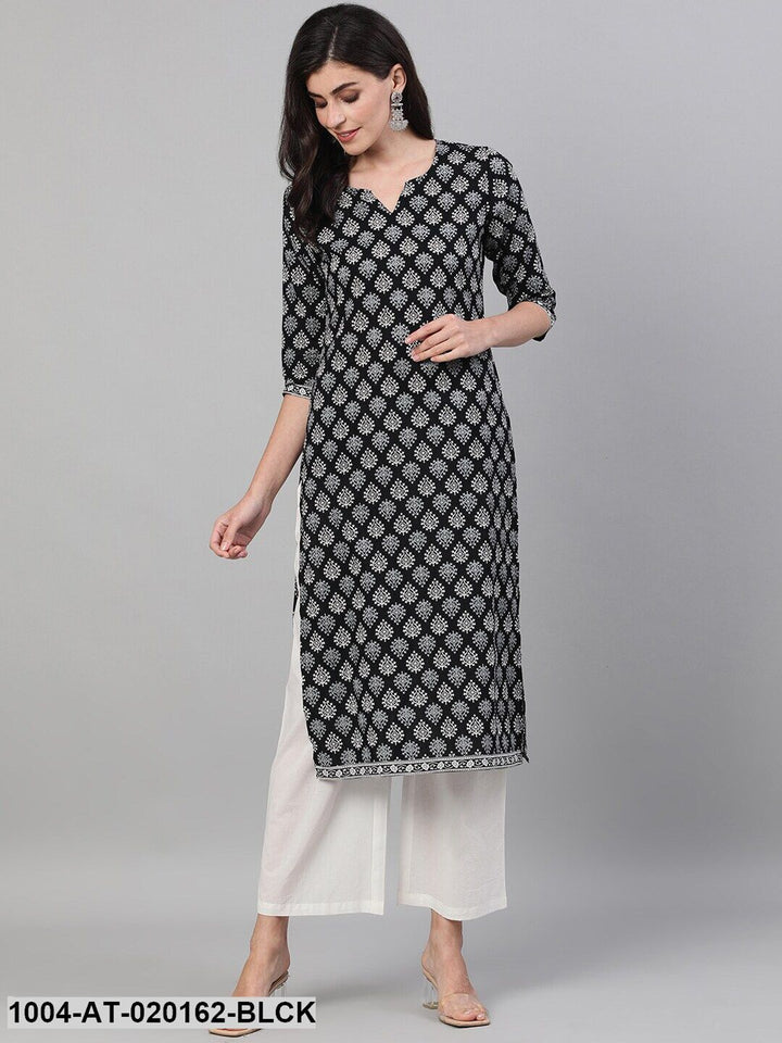 Black  White Ethnic Motifs Printed Kurta