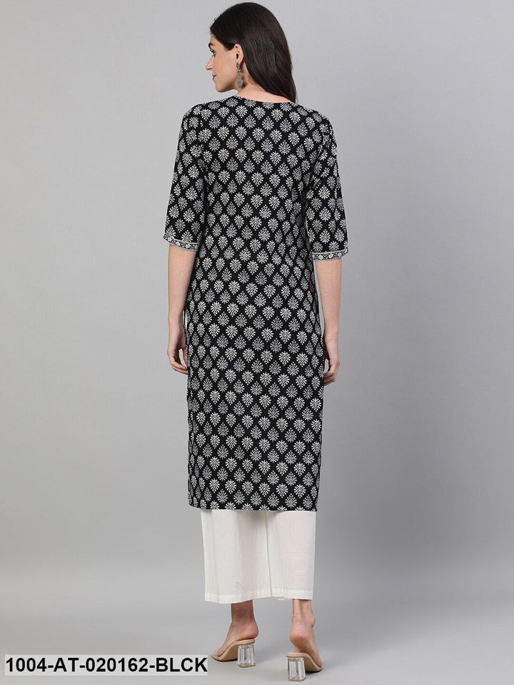 Black  White Ethnic Motifs Printed Kurta