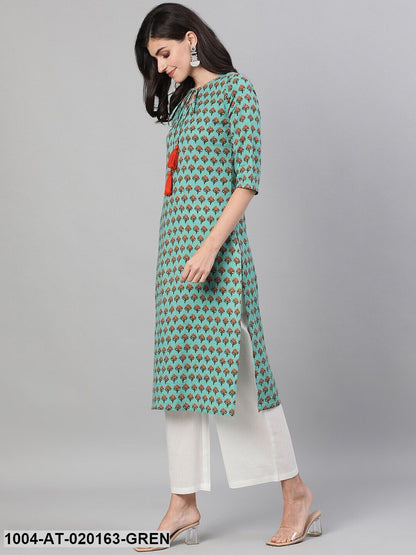 Green Floral Printed Kurta