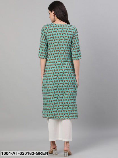 Green Floral Printed Kurta