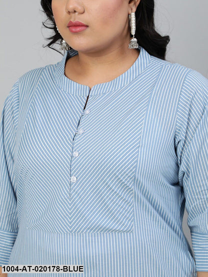 Plus Size Blue & White Striped Kurta