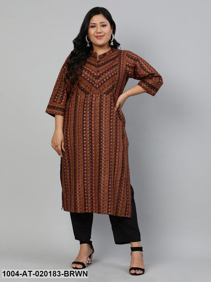 Plus Size Brown Ethnic Motifs Printed Kurta