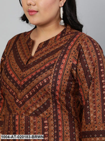 Plus Size Brown Ethnic Motifs Printed Kurta