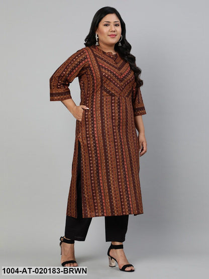 Plus Size Brown Ethnic Motifs Printed Kurta
