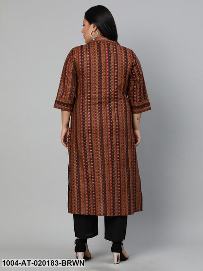 Plus Size Brown Ethnic Motifs Printed Kurta