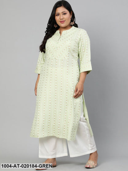 Plus Size Pastel Green & Gold Ethnic Motifs Printed Kurta