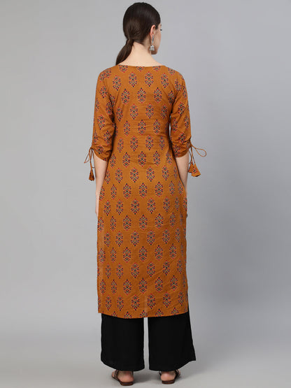 Mustrad Ethnic Motifs Printed Straight Kurta With Tesals Details
