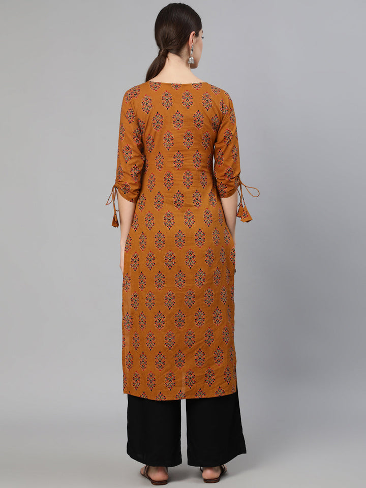 Mustrad Ethnic Motifs Printed Straight Kurta With Tesals Details