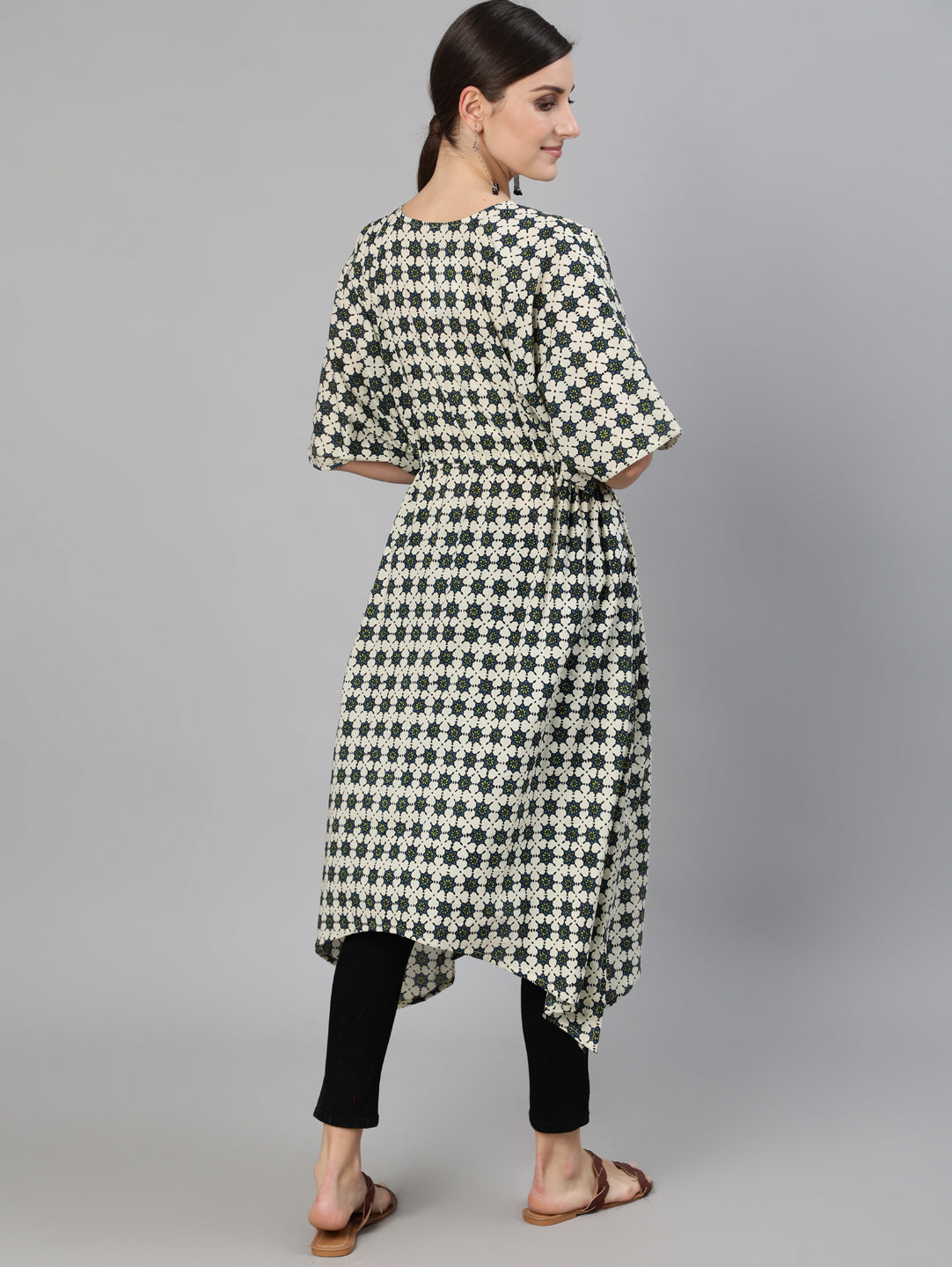 Blue & Cream Geometric Printed Flared Kaftan