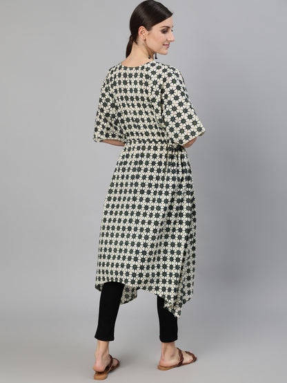 Blue & Cream Geometric Printed Flared Kaftan