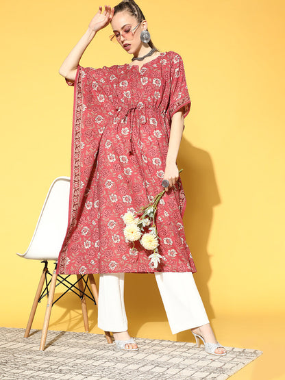 Pink Printed Kaftan Kurta