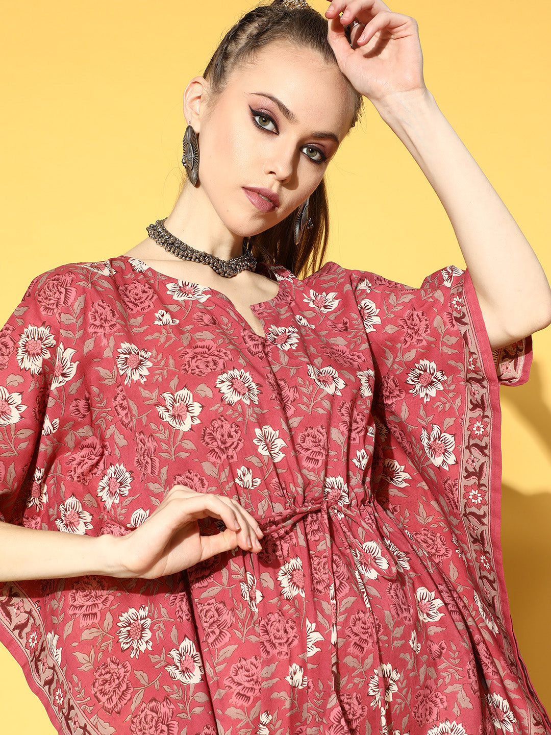 Pink Printed Kaftan Kurta