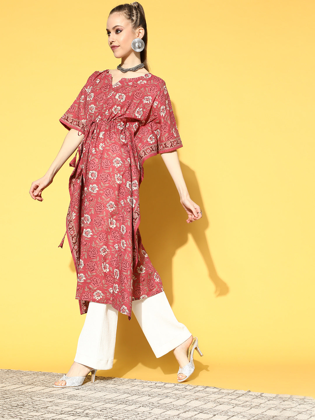 Pink Printed Kaftan Kurta