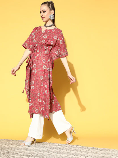Pink Printed Kaftan Kurta