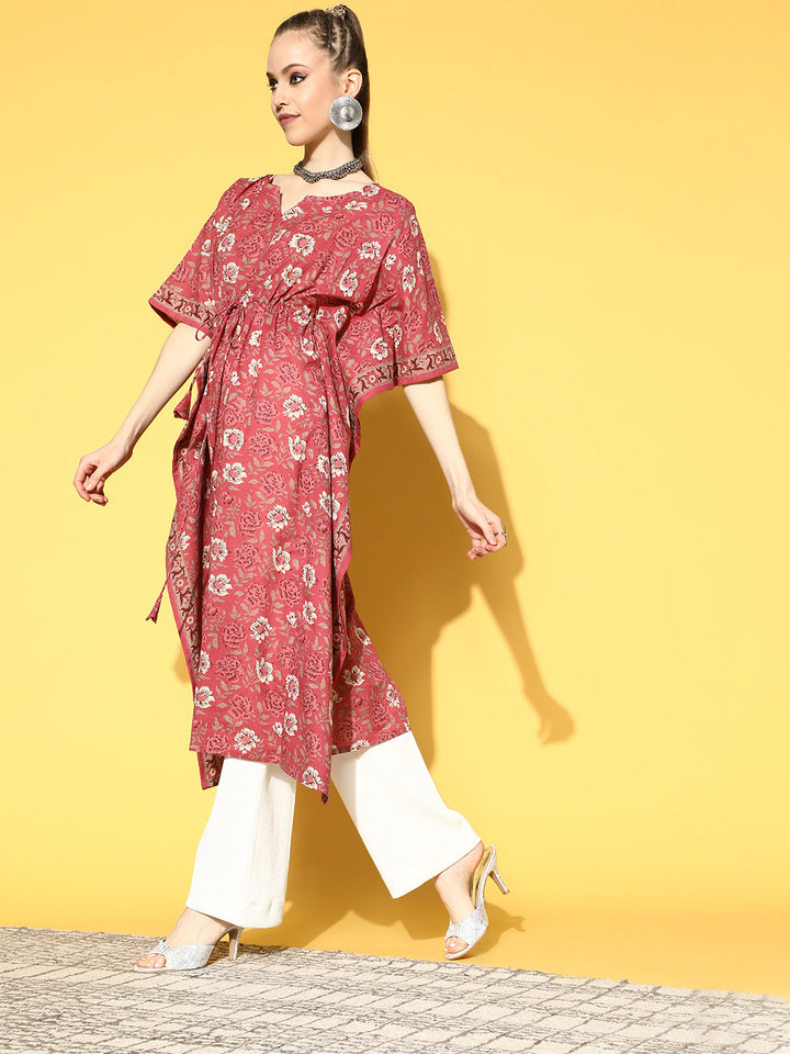 Pink Printed Kaftan Kurta