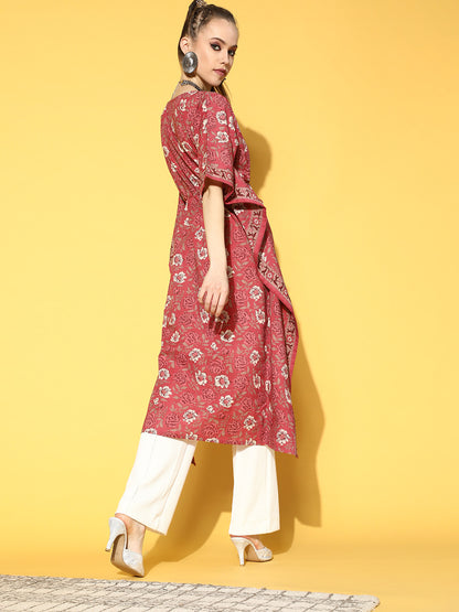 Pink Printed Kaftan Kurta