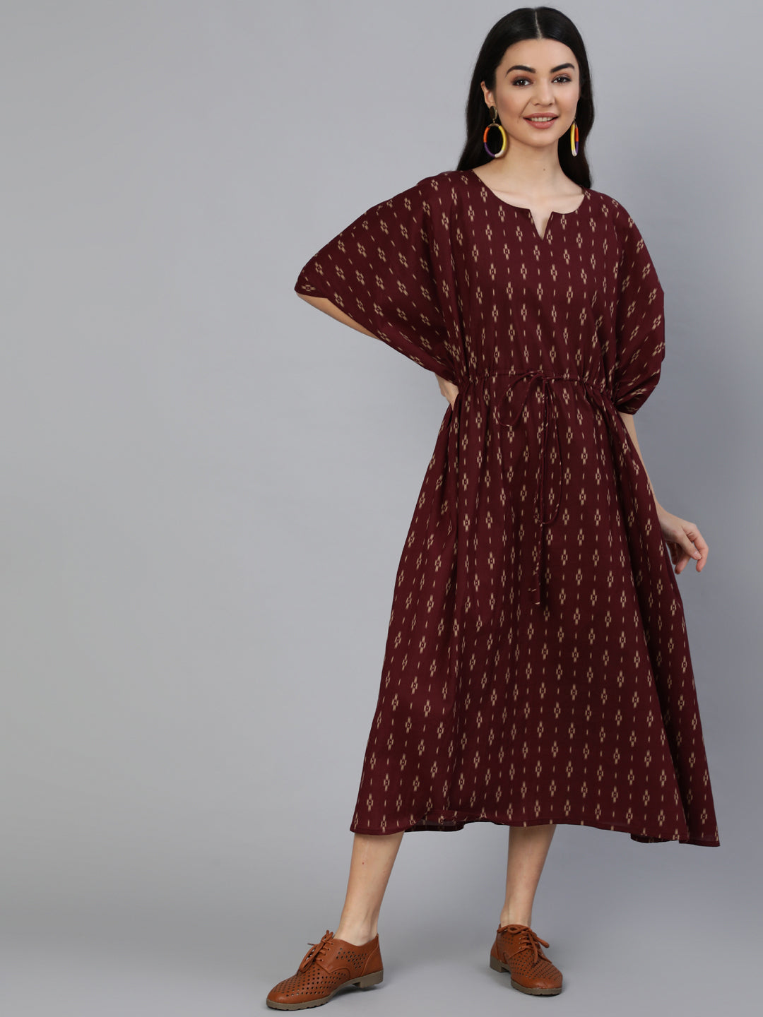 Burgundy Printed Kaftan Kurta