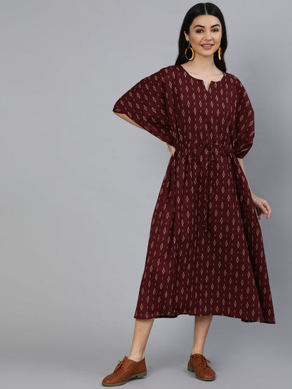 Burgundy Printed Kaftan Kurta