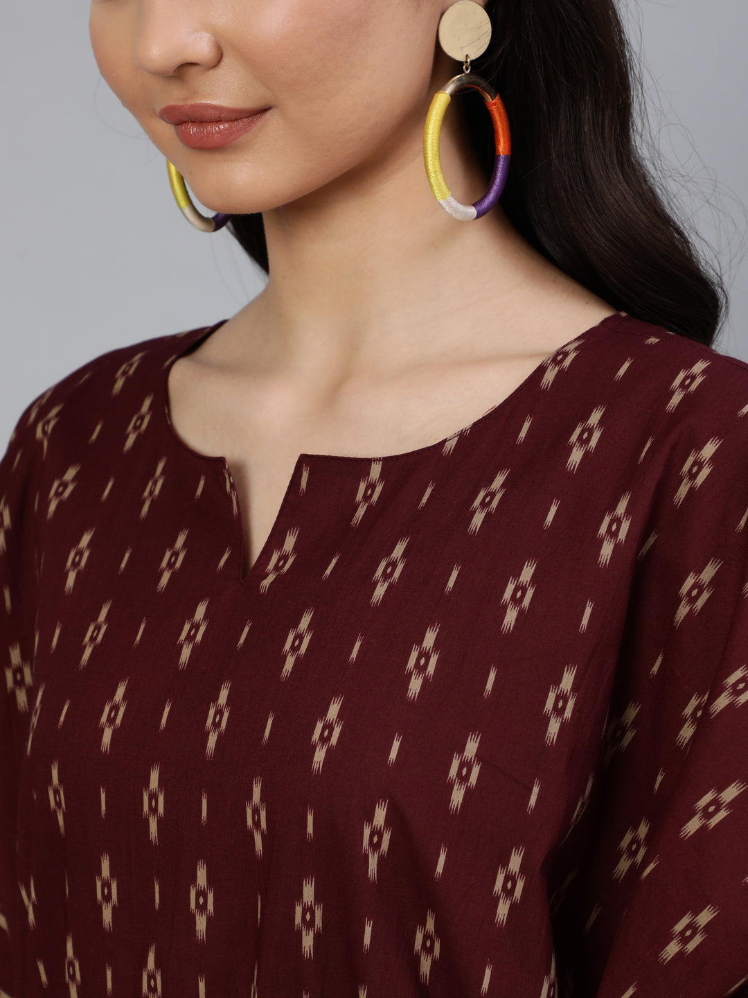 Burgundy Printed Kaftan Kurta
