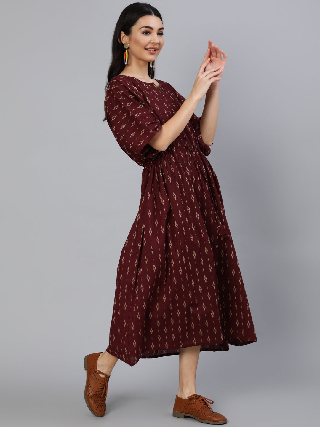Burgundy Printed Kaftan Kurta
