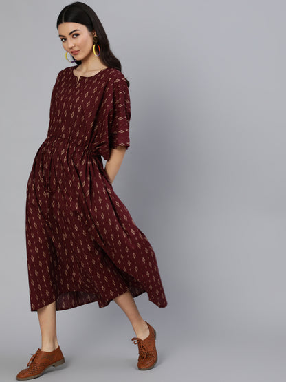 Burgundy Printed Kaftan Kurta