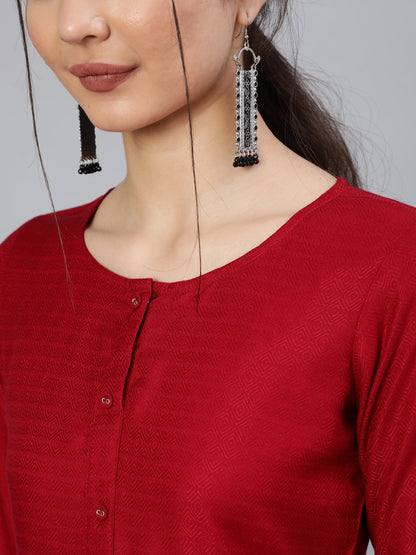 Maroon Solid Straight Kurta