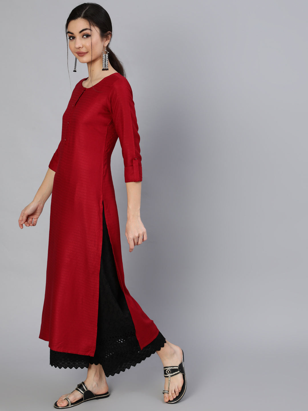 Maroon Solid Straight Kurta