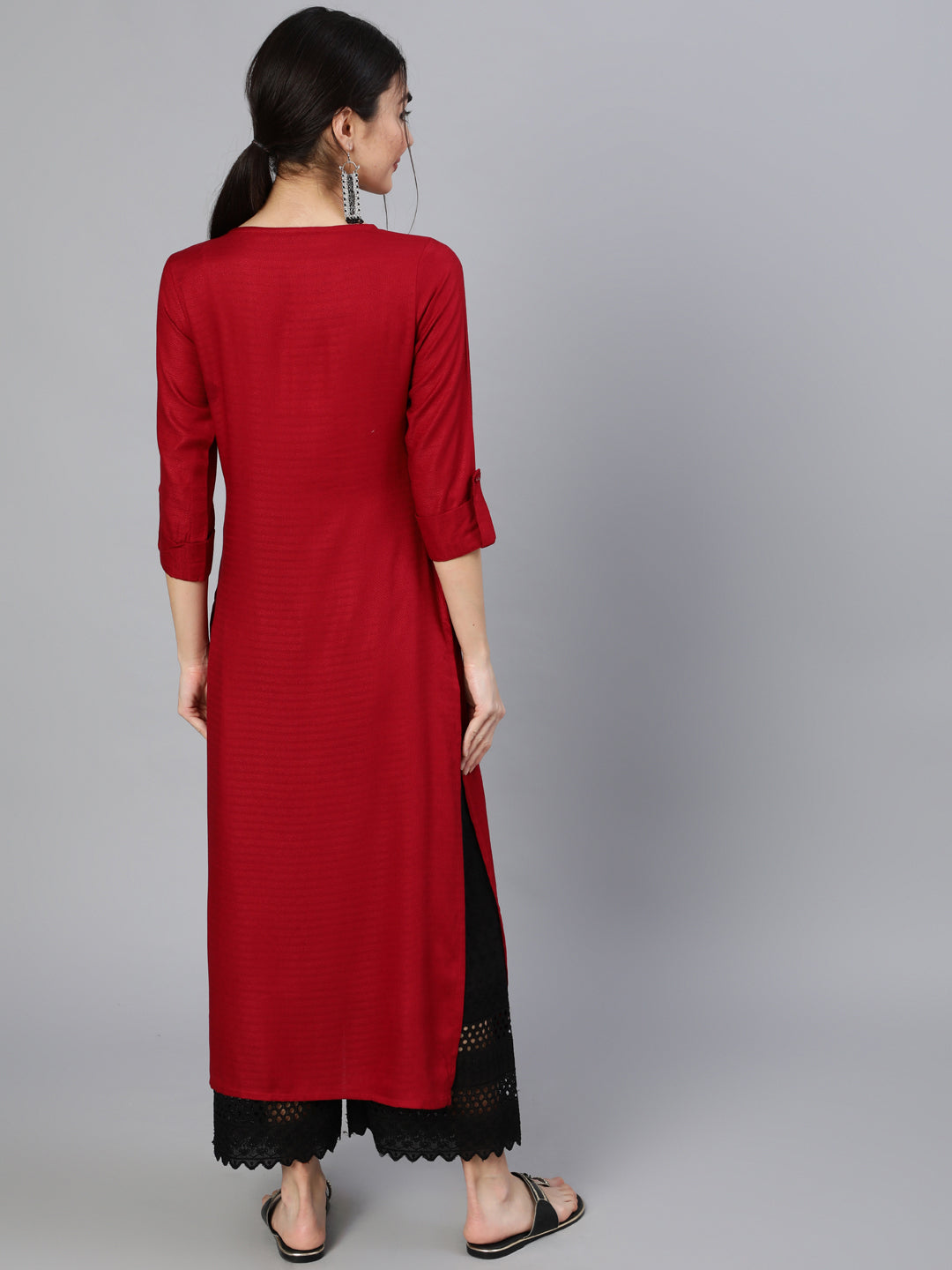 Maroon Solid Straight Kurta